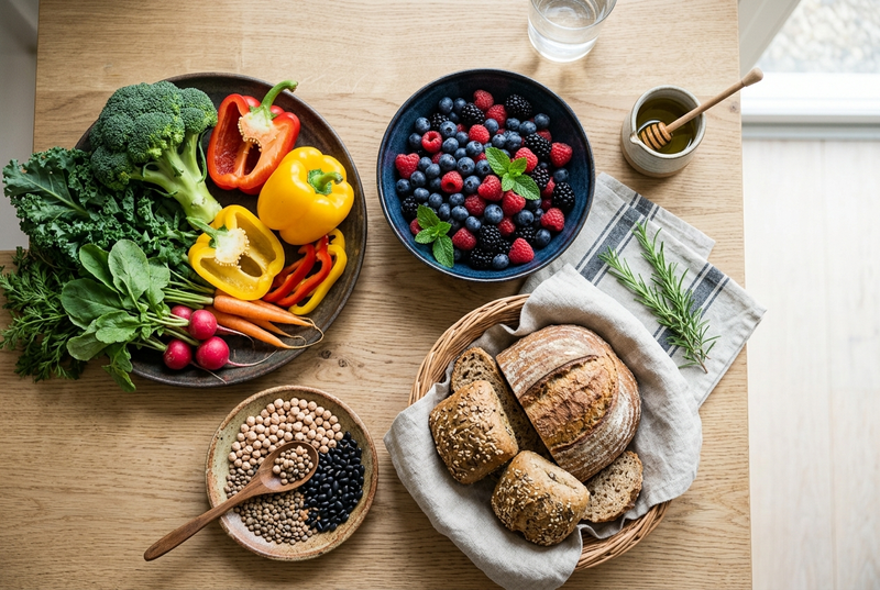 A beautiful arrangement of fresh, whole foods.